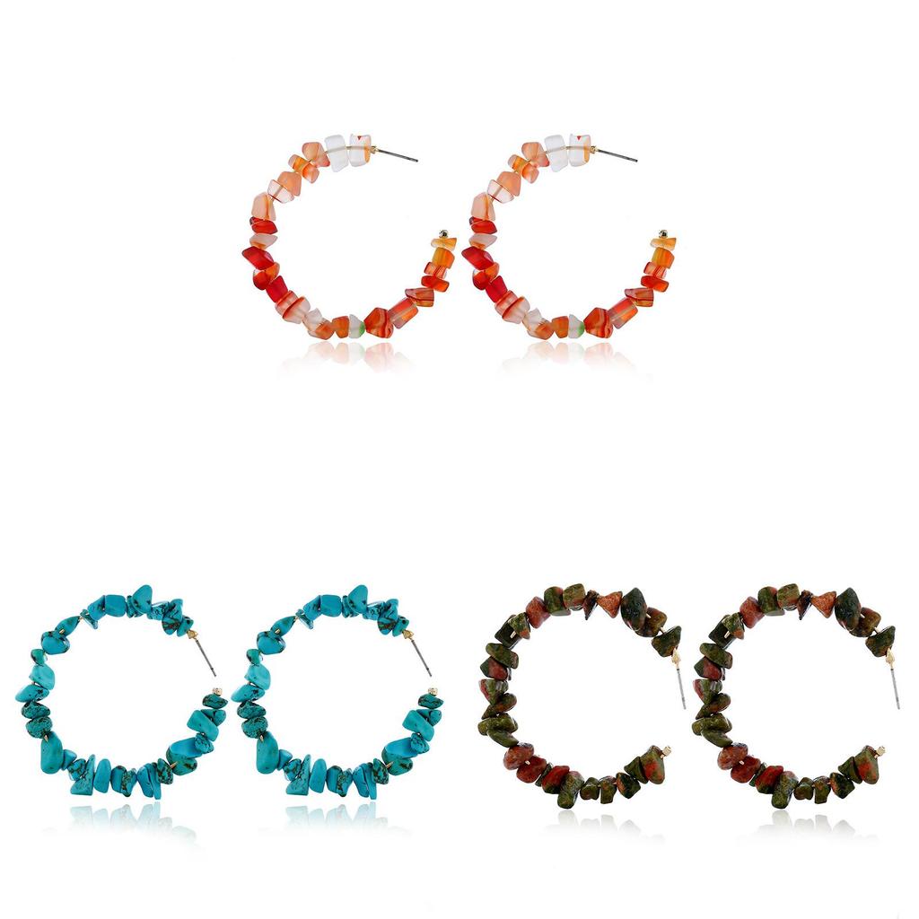 Bohemian Beach Style Stone Beaded Hoop Earrings With Geometric Design For Casual Wear