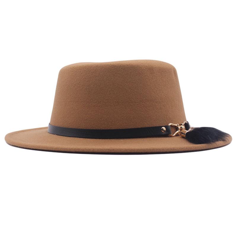 Nouveau chapeau haut de forme à dessus plat pour l'automne et l'hiver, accessoires en fourrure de lapin, chapeau en laine, chapeau panama jazz, chapeau en feutre à larges bords