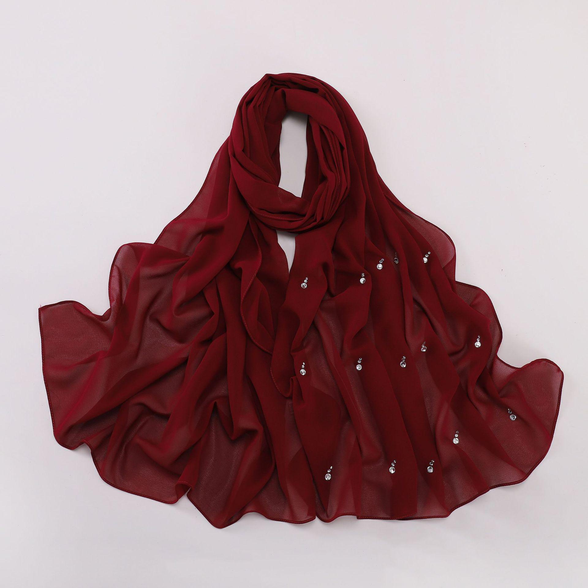 

Хиджаб из жемчужного шифона с каплями воды и бриллиантами — стиль Ближнего Востока и Малайзии 175cm кларет