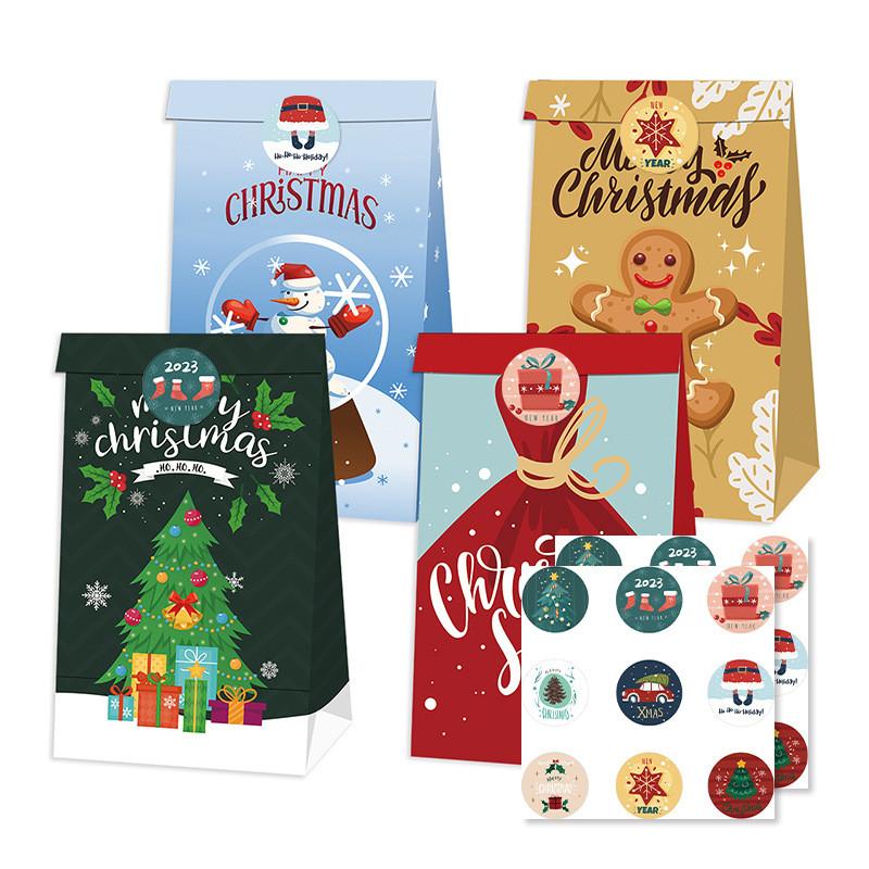 Decor Paper Christmas Bags With Santa Claus Gingerbread Man Print For Daily