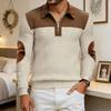 Herr Quarter Zip Tröja Långärmad Nedvikbar Krage Pullover Färgblock Jacquard Sweatshirt med Armbågslappar för Street Daglig Användning