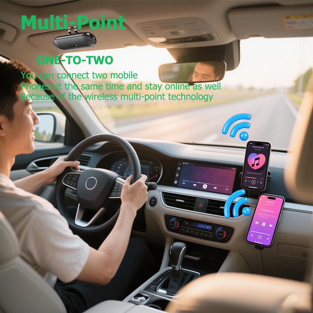 T18 Portable Bluetooth 5.4 Handsfree Car Kit Speaker 3W Wireless Audio Receiver MP3 Music Player Noise Cancelling Sun Visor Clip