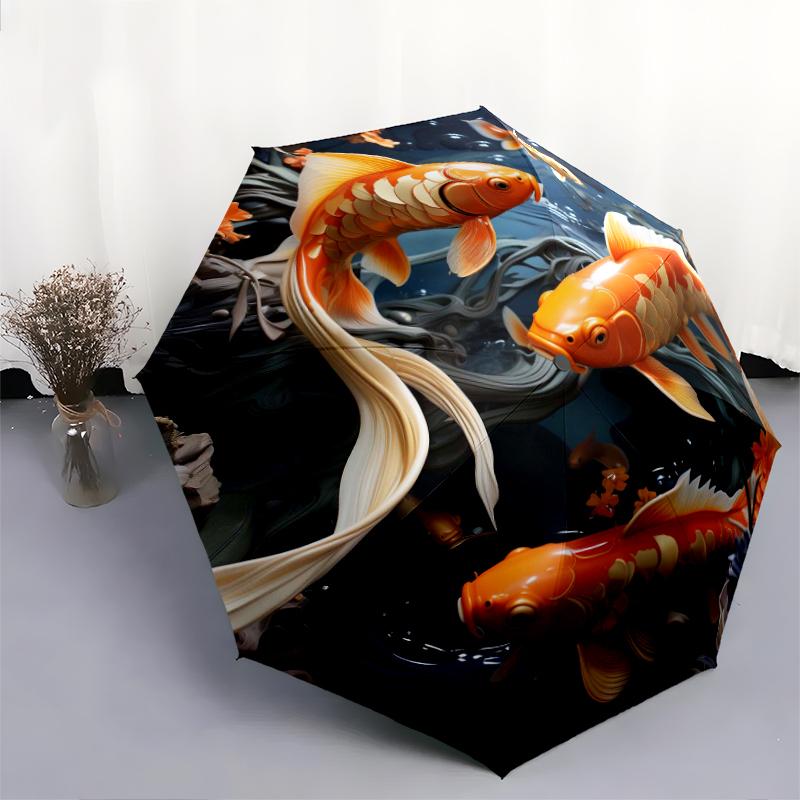 1 PC Automatic Folding Umbrella - Koi fish Pattern, Portable & Foldable Design with 8 Ribs, Christmas Birthday Gifts