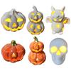 Yousheng Light Up Halloween Decoration Ceramic Carved Pumpkin Skull Bat Figurine LED Tabletop Ornament for Halloween Home Shelf Desk Decor