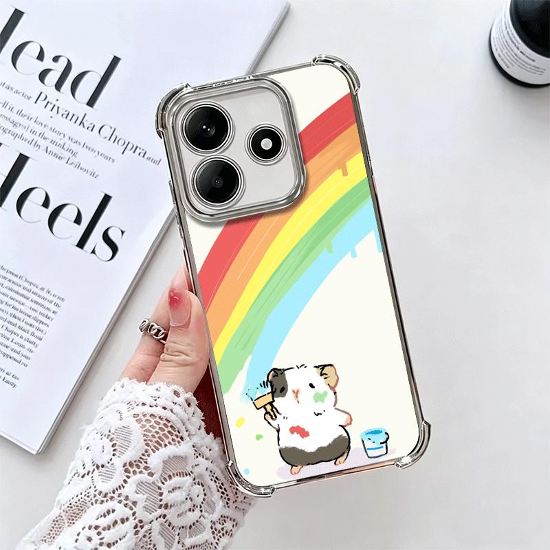 

Cartoon Cute Hamster Plating Phone Case For Xiaomi Redmi Note 14 15 Pro Plus 13 12 11 11S 11T 10 9S 9 5G Anti-Fall Airabag Cover Redmi Note 13 4G