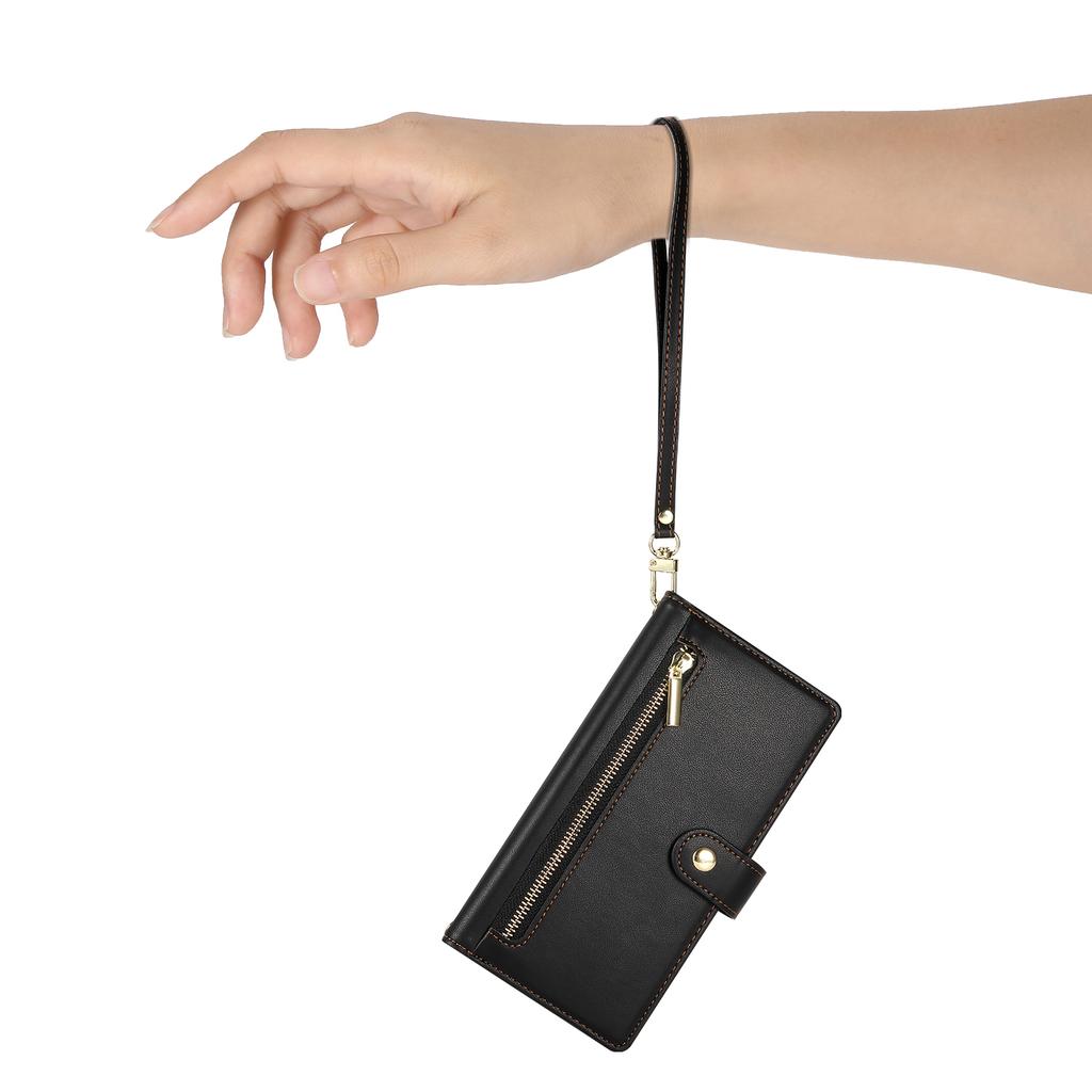 For Samsung Galaxy S26+ Case Zipper Pocket Wallet Leather Phone Cover with Straps