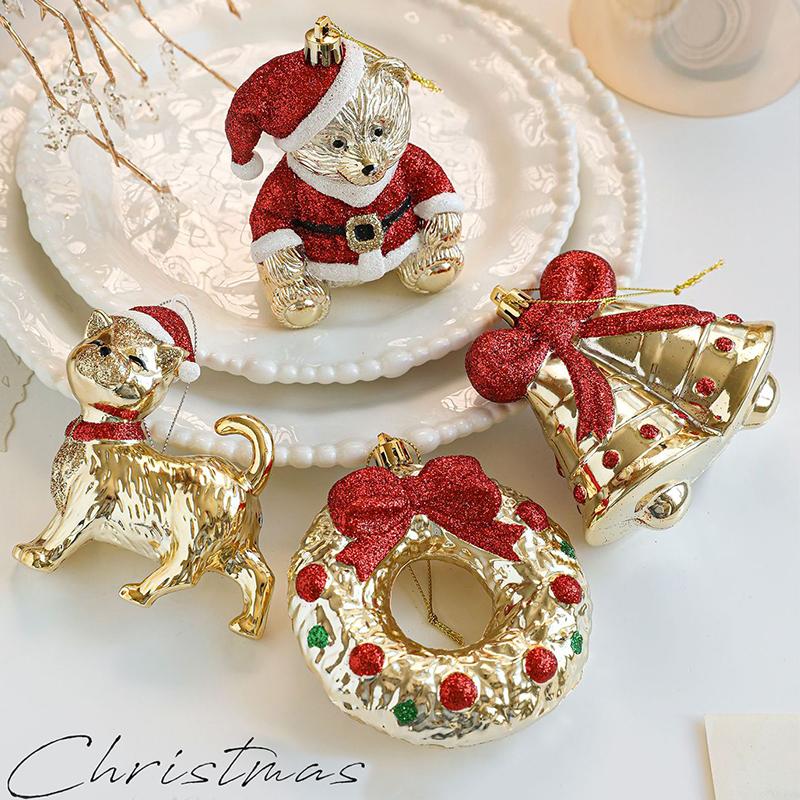 

Christmas 2025 Glitter Xmas Tree Supplies Cartoon Cat Bear Atmosphere Decor Simulated Bell Home Party Ornaments 4 Styles
