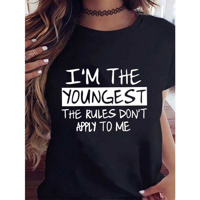 

Women s Trendy Summer Casual T-Shirt Fun Slogan Print Round Neck Tee S чёрный