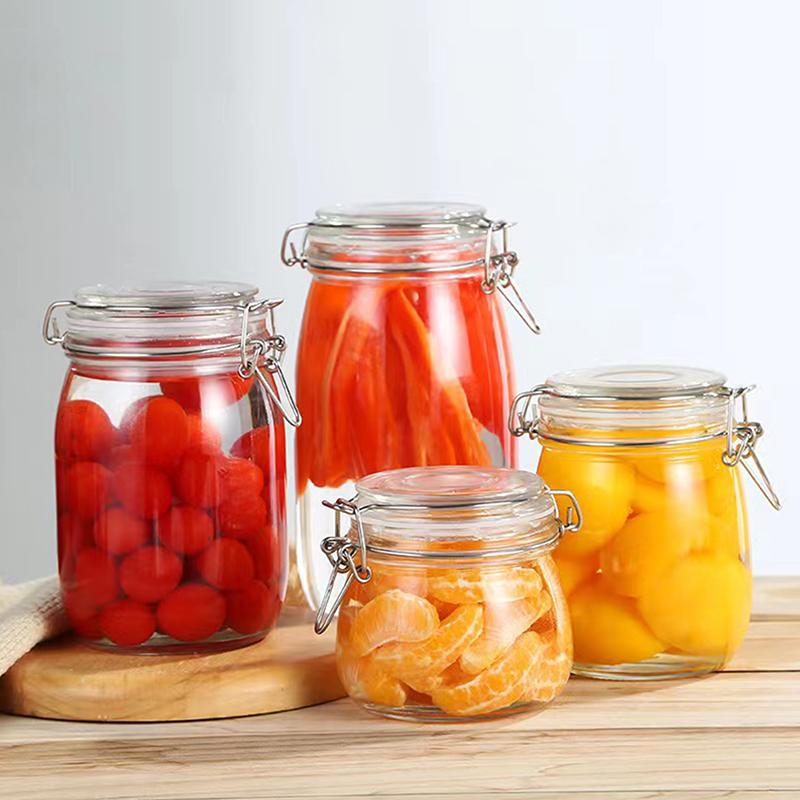 Glass Bottle Sealed Jar For Kitchen Food Pickle Fruit Canned Transparent Big Mouth Jam Bottle Storage Jar Household