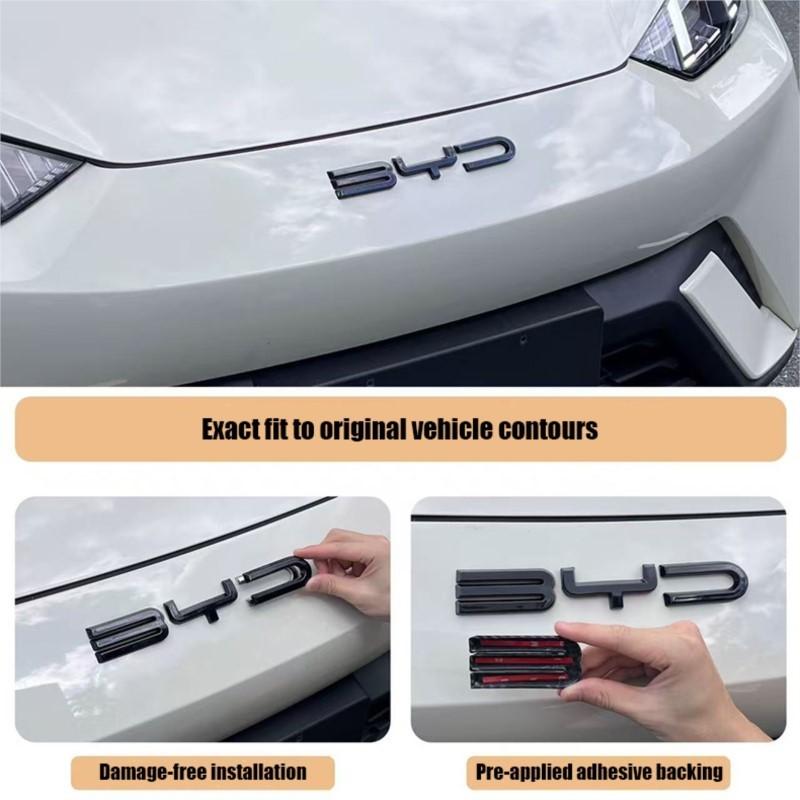 For BYD SEAl HAN SONG YUAN DOLPHIN ATTO 3 Accessories Car Front Bumper Emblem Badge Decal Black Carbon Logo Refit Sticker
