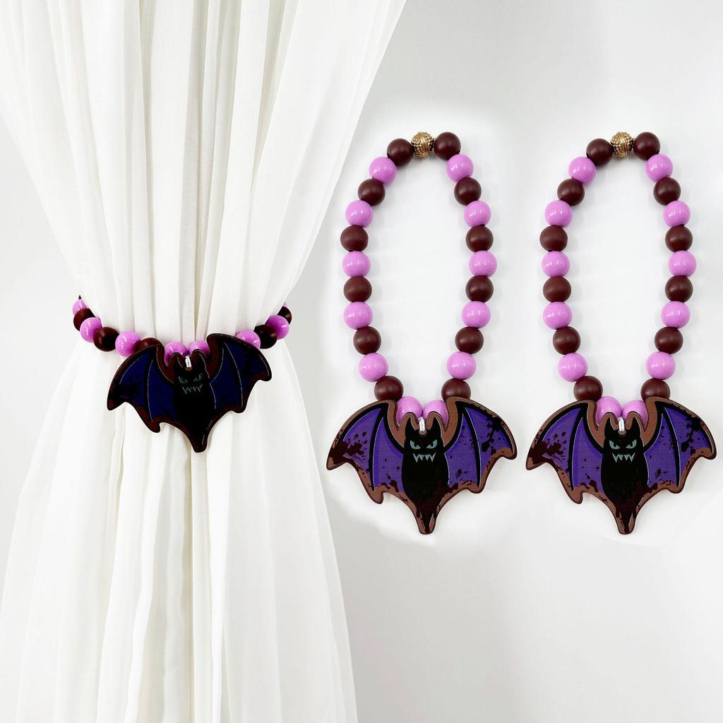 Magnetic Skull and Bat Halloween Wooden Curtain Tiebacks