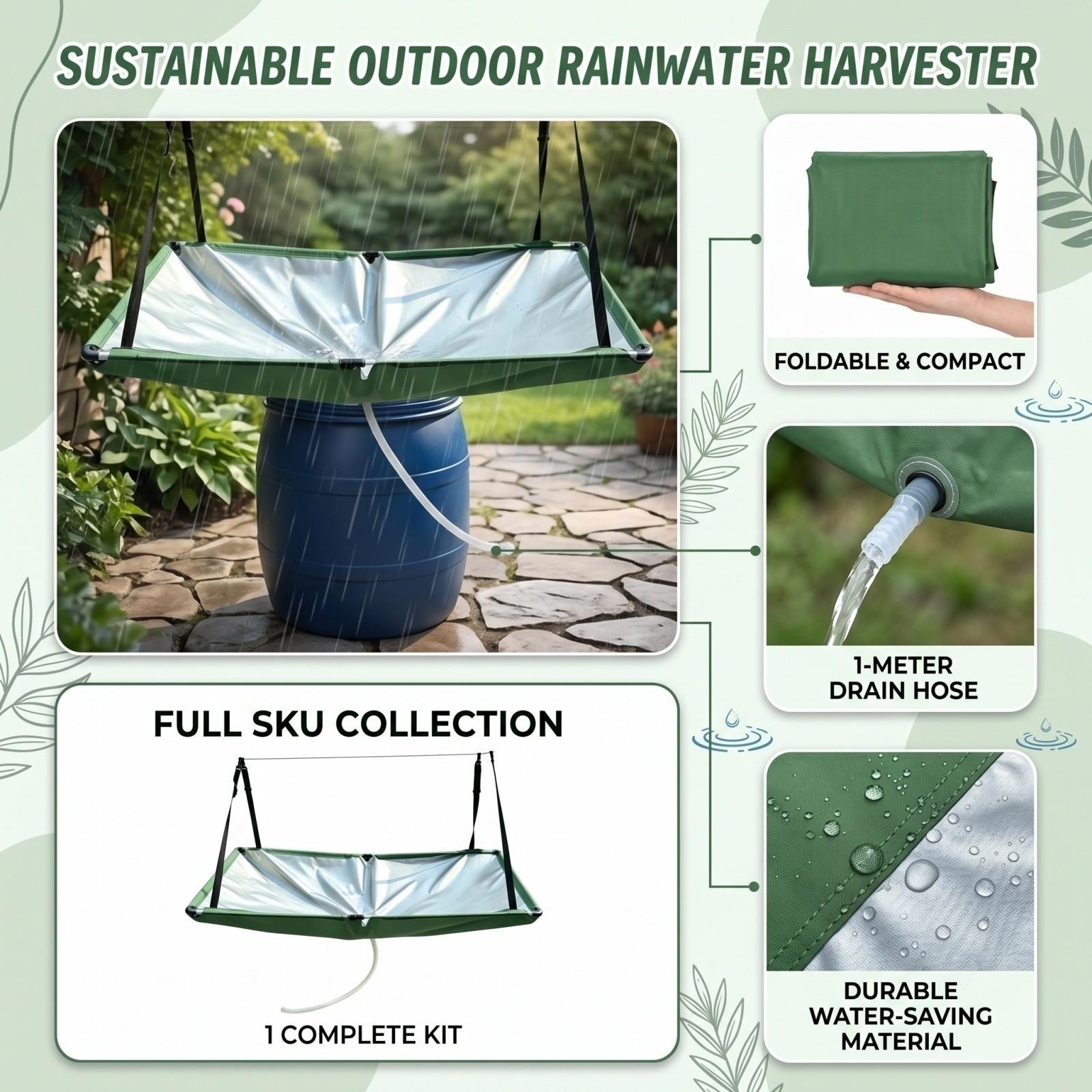 Rainwater Collection Tarp, Foldable Portable Collection with 1m Hose, Outdoor Rainwater Collector for Garden Patio RV, Saving (Green) One Size