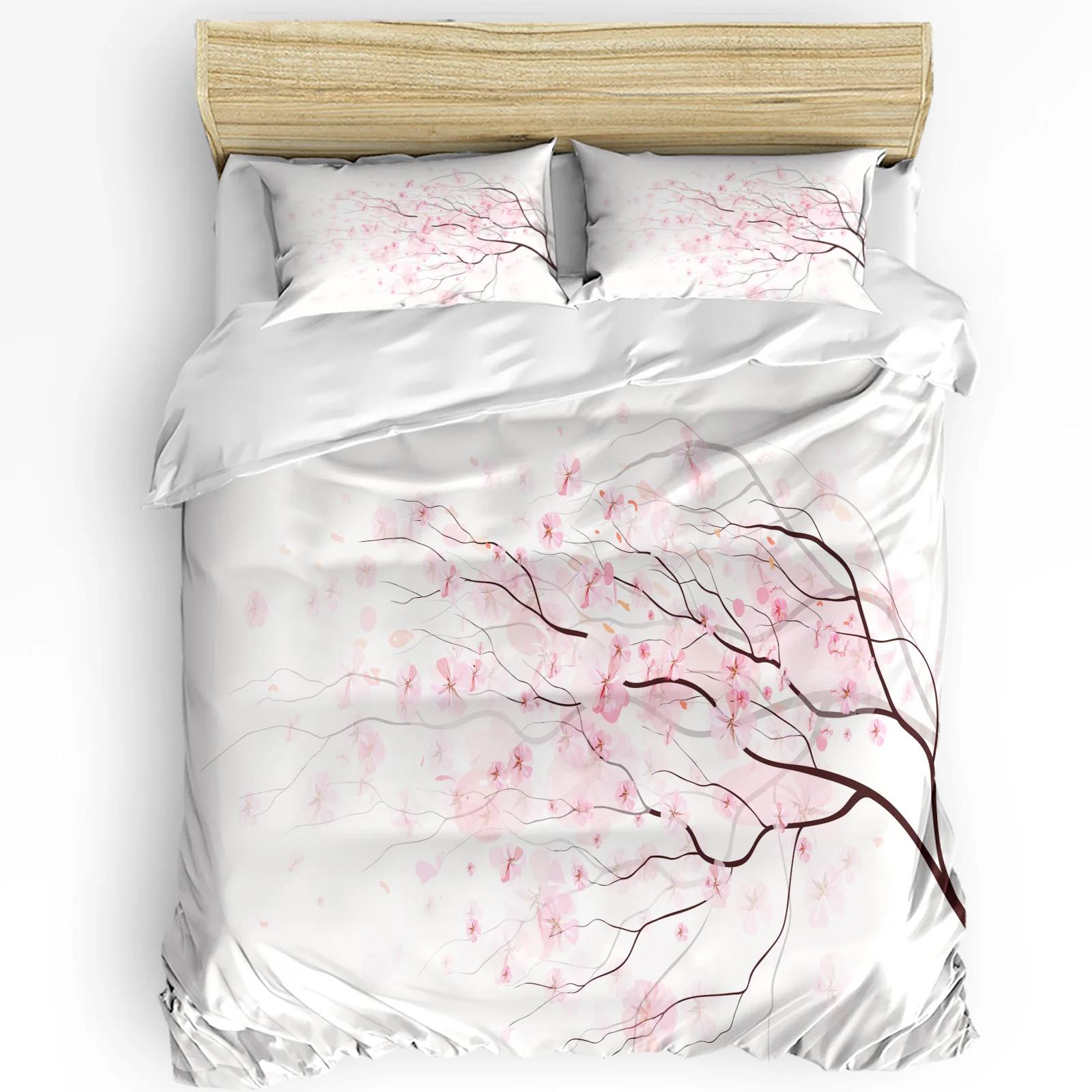 

3pcs Bedding Set Cherry Blossoms Tree Branches Pink White Duvet Cover Pillow Case Boy Kid Teen Girl Bedding Covers Set EU single(135x200cm)