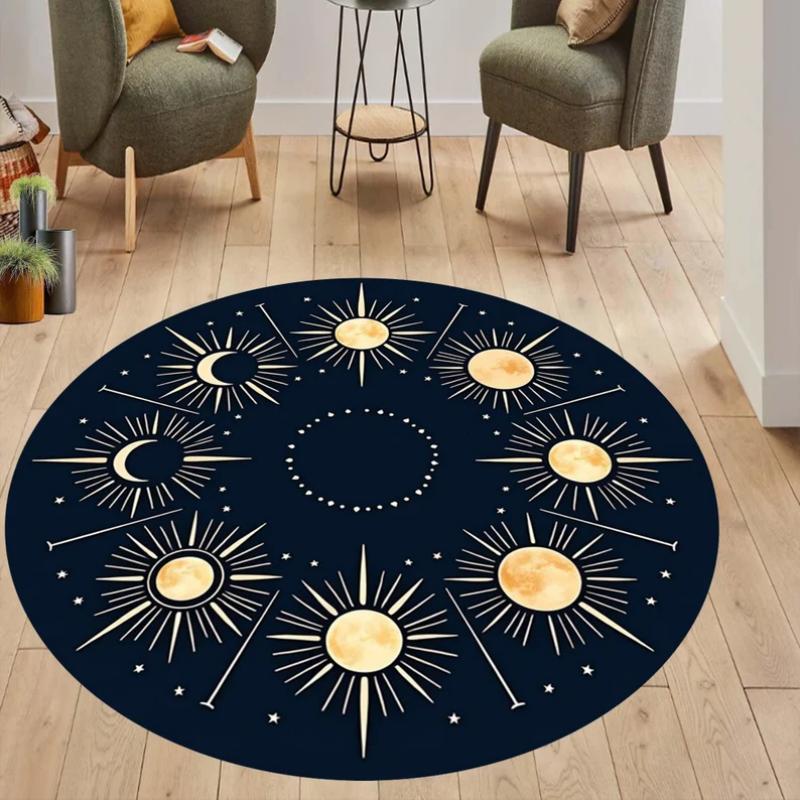 Space Solar System Astronaut Round Rug Non Slip Soft Carpet Galaxy Planet Print Kids Play Mat for Bedroom Playroom Living Room