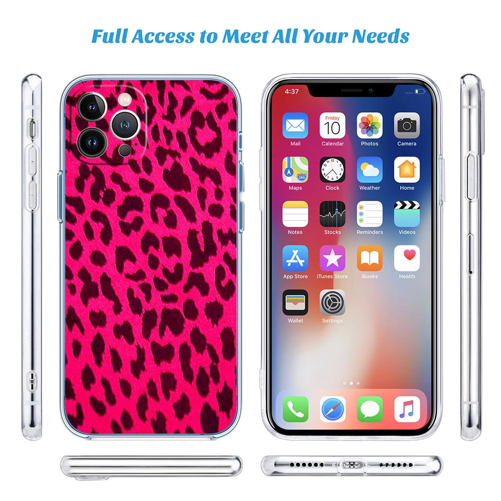 PP51 Pink Leopard Soft Shell Transparent Phone Case for Motorola Moto G7 G8 G9 G84 G85 G73 G24 G15 Z2 Play Power Plus