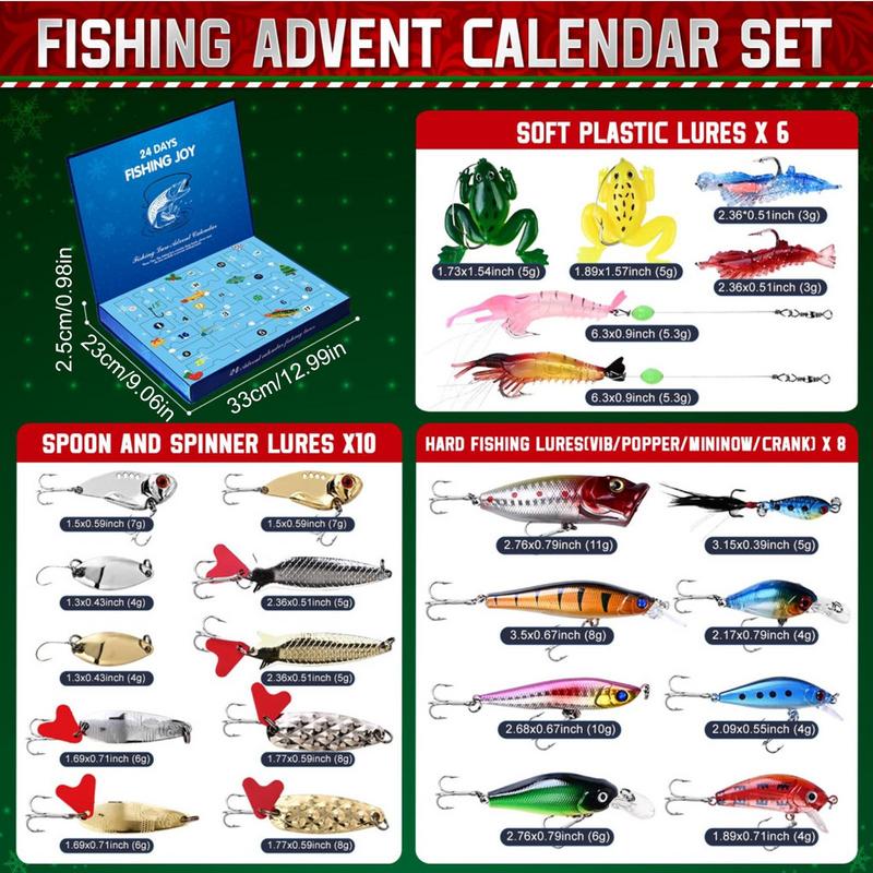 Christmas Advent Toy 24 Days Fishing Bait Set Fishing Bait Advent Toy For Father Boyfriend Grandfather Uncle Neighbor Grandpa