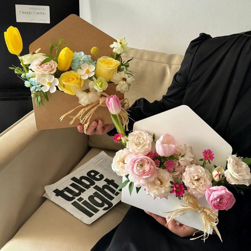5Pcs Creative Envelope Flower Boxes Hand-Folded Flowers Gift Bag Florist Bouquet Packaging Materials Diy Wedding Party Supplies