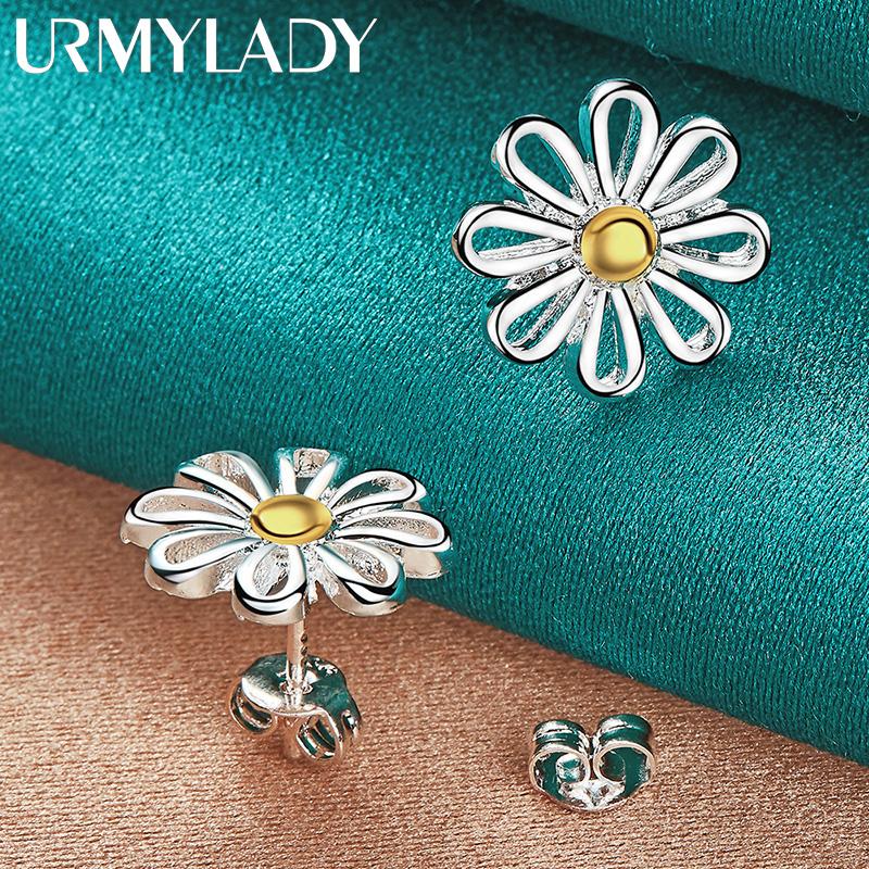925 Sterling Silver Chrysanthemum Stud Earrings For Women Wedding Fashion Jewelry