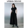 UR2026 Women's Simple Belt Round Neck Slim Dress