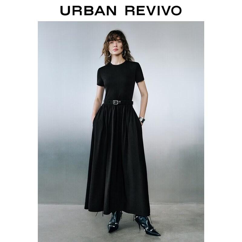 

UR2026 Women s Simple Belt Round Neck Slim Dress M