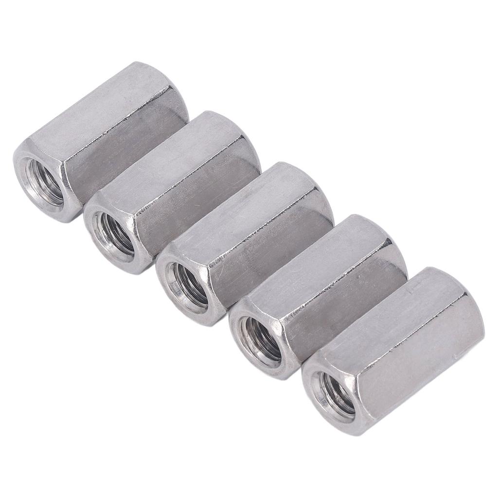 5PCS Hex Coupling Nuts 304 Stainless Steel Metric Fine Thread Screws Studs Connection Nut