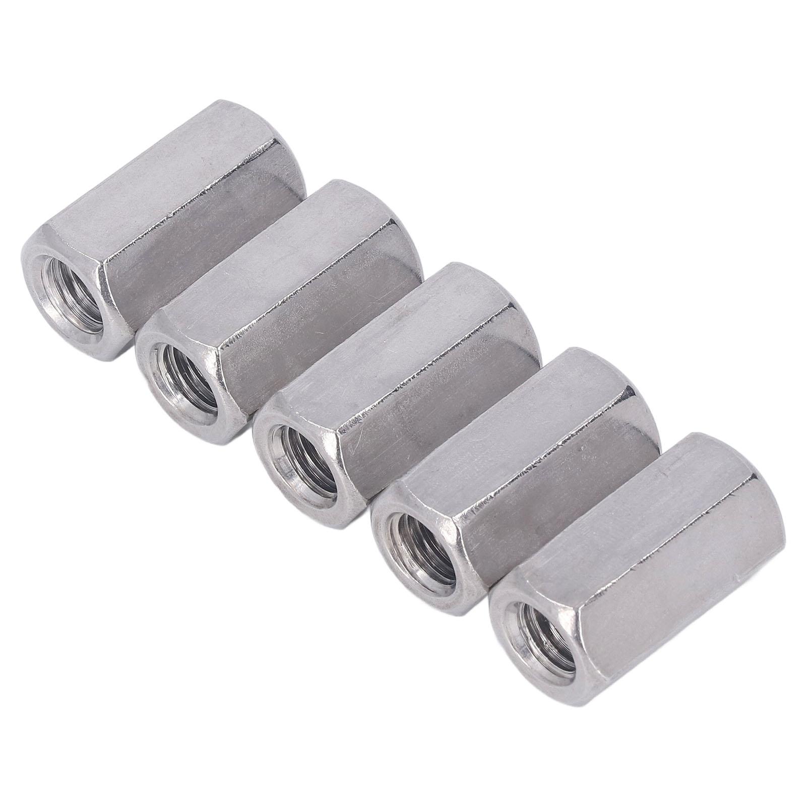 5PCS Hex Coupling Nuts 304 Stainless Steel Metric Fine Thread Screws Studs Connection Nut
