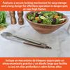 12in Stainless Steel Food Tongs with Wood Look Grip Locking Mechanism Ideal BBQ Grilling Salad Tossing Safe Cooking Tool