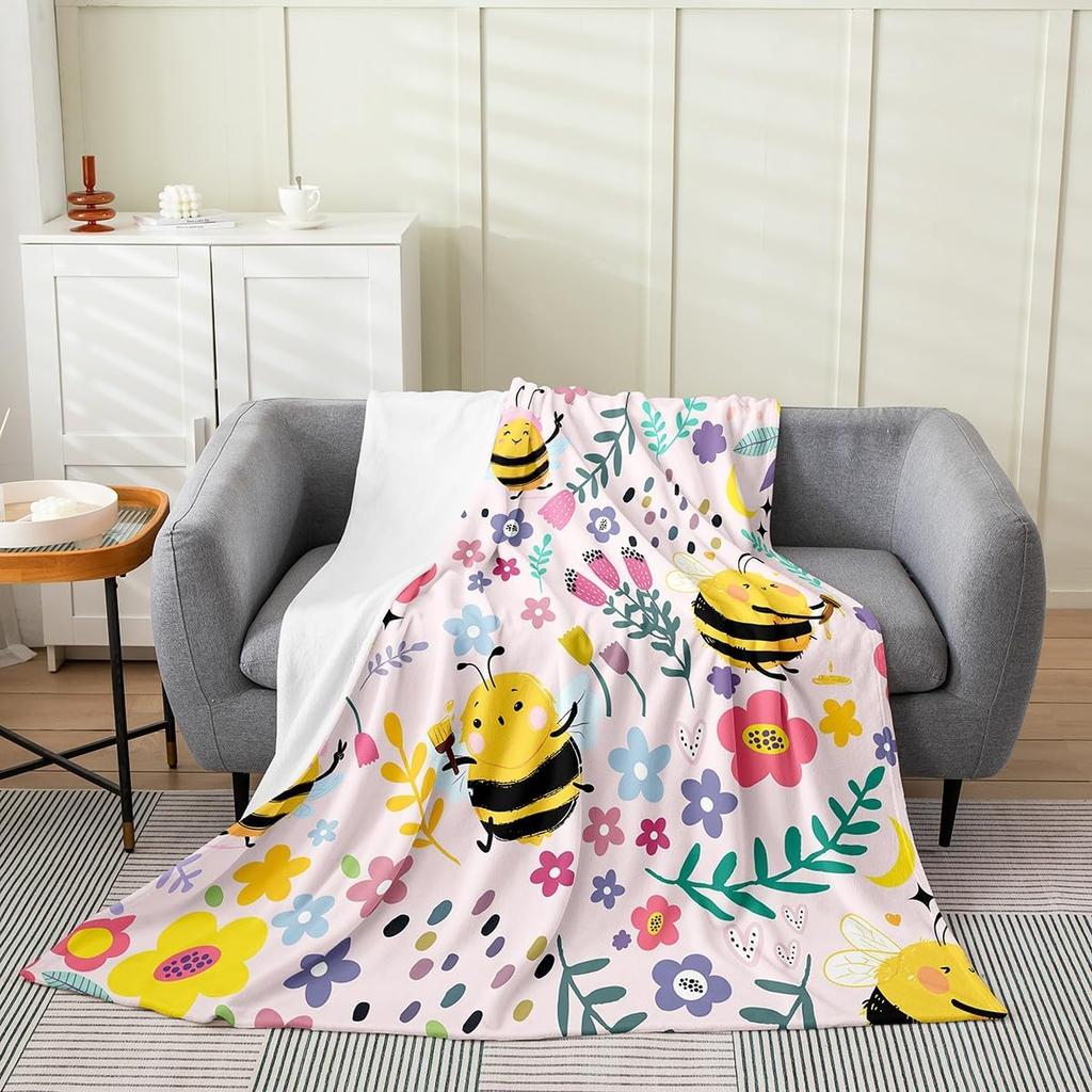 Erosebridal Floral Sloth Flannel Blanket for Kids Pink Cartoon Kawaii Sloth Throw Twin x Inch Fuzzy Garden Tulip Sofa Blanket
