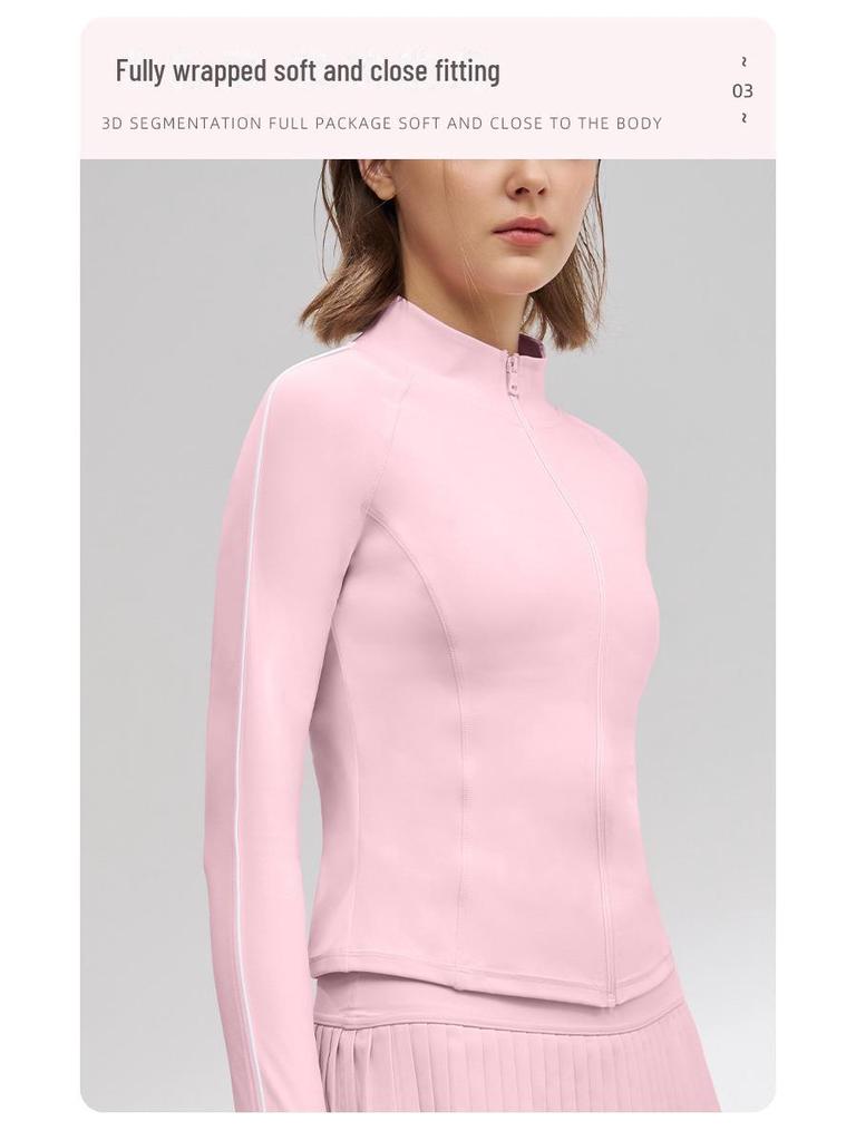 Damen Slim Fit Langarm Yoga Jacke mit Reißverschluss – Atmungsaktives Sonnenschutz Fitness Oberteil