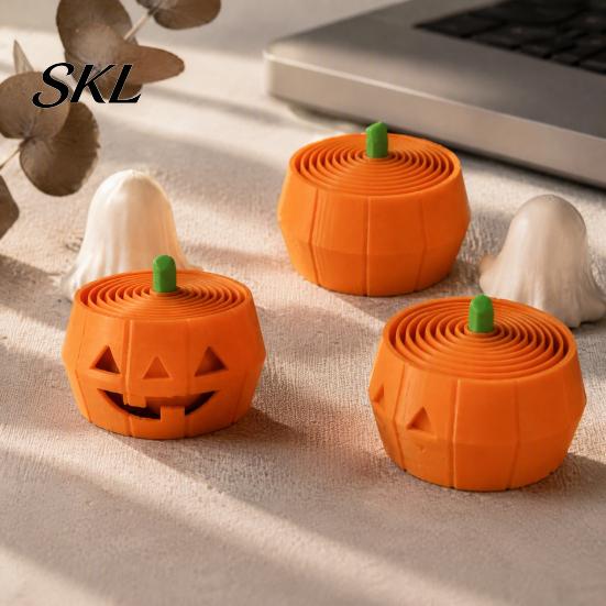 Halloween Stress Relievers 3D Printed Pumpkin Fidget Toy, Retractable Spiral Relief Creative Desk Ornaments Ornament, Flexible PLA Sensory Figurine