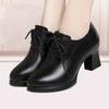 Autumn New Deep-mouth Single Shoes Lace-up High Heels Leather Shoes Soft Leather Soft-soled Shoes