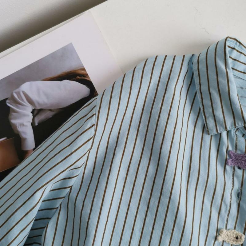 Embroidered Korean Vertical Striped Cotton Long-sleeved Design Versatile Shirt Women Autumn New