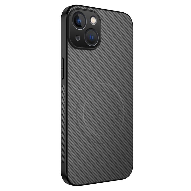For iPhone 13 6.1 inch Case Compatible with MagSafe WANLONFENG TQ Series Carbon Fiber Texture PC TPU Phone Cover