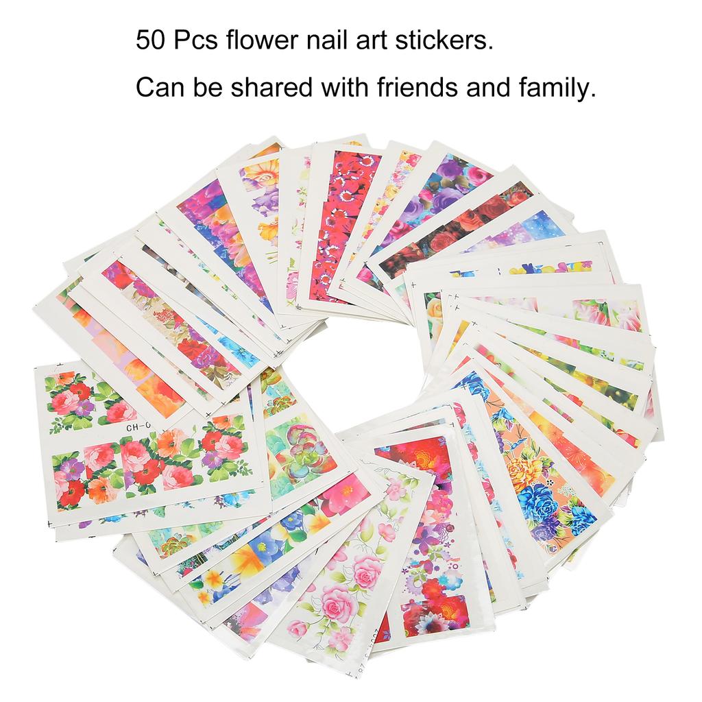 50Pcs Nail Art Sticker Decals Watermark Full Stickers Colorful Flower Nail Decals Nail Accessories