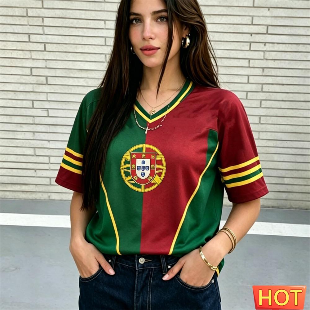 T-shirt da donna estiva con scollo a V Maglietta da calcio brasiliana Maglia da donna con gradiente giallo verde Asciugatura rapida nuova T-shirt brasiliana