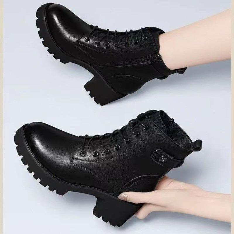 Soft Leather Shoes with Thick Heels and Short Boots, New Style Ankle Boots, Women's Snow Boots