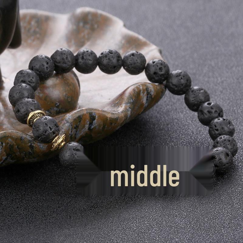Alloy Leopard Head Volcanic Rock Stretch Bracelet