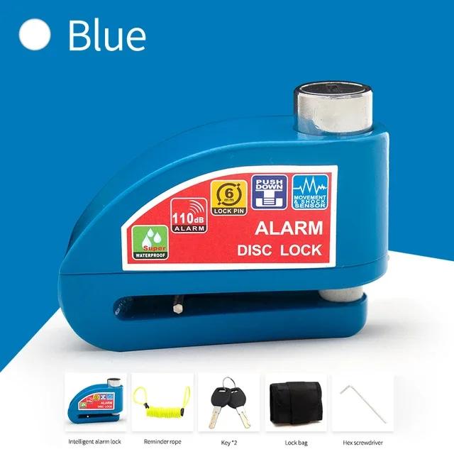 

Lock Alarm Safety Protection Motorcycle Bicycle Padlock Disc Aluminum Alloy Anti-Theft Reminder Rope Lock Bag Motorcycle Accesso синій