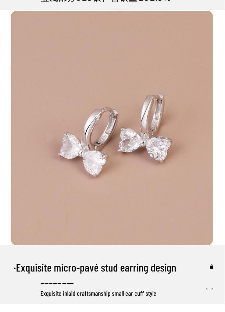 S925 Sterling Silver Bow Zirconia Earrings - Elegant Korean Style for Women