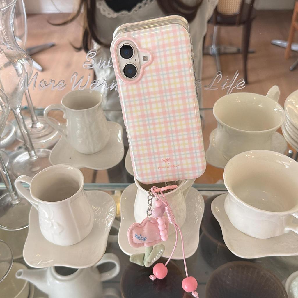 Korean Fresh Plaid Polka Dot Case for iPhone 15/16/17 Pro Max