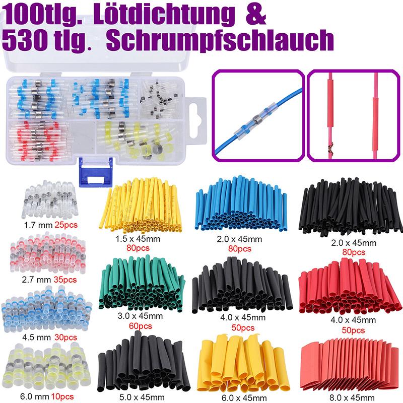 

PDTO 100 шт. соединитель для пайки, стыковый соединитель + 530 шт., термоусадочная трубка, изоляционная трубка