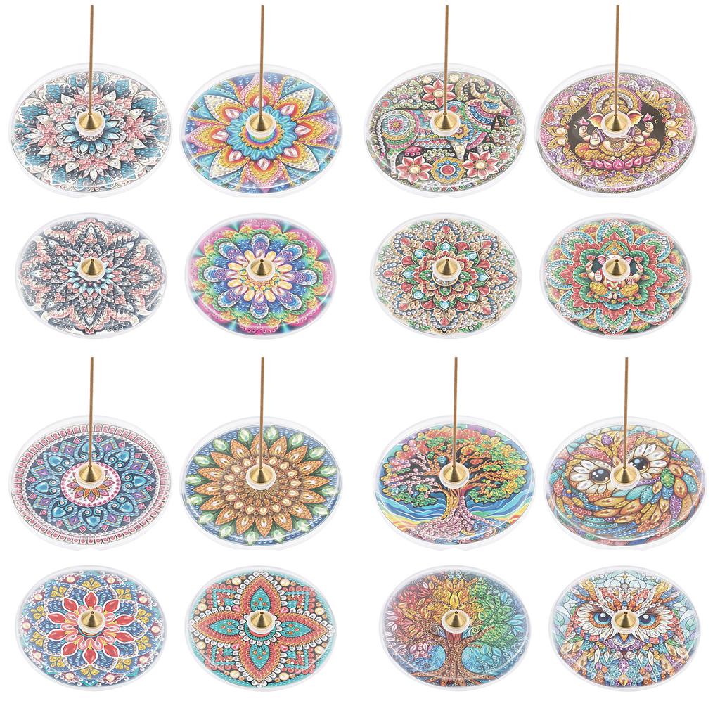 4pcs DIY Diamond Art Incense Burner Stick Holder Acrylic Crystal Art Incense Tray Ornament Special Shaped for Adults Beginners