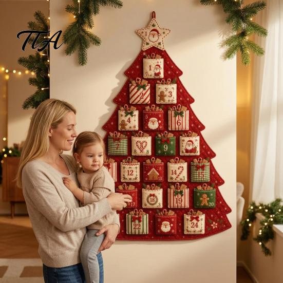 Fabric Craft Supplies Quilted Tree Advent Calendar DIY Kit, 24 Pocket Christmas Sewing Indoor Wall Decor Handmade Patchwork Kit for Adults,