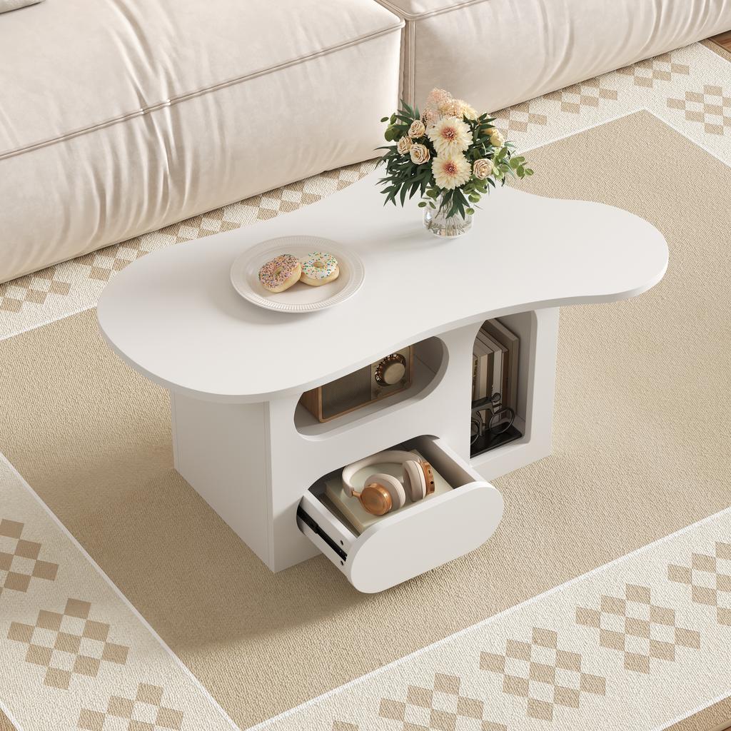 Coffee table with drawers, cloud-shaped coffee table with open storage compartments, high-quality materials. 97*45*43.5cm