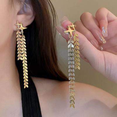 Pendientes largos de borla de Metal geométricos con aguja de plata 925, pendientes dorados para personas mayores, pendientes ligeros de lujo con temperamento versátiles para mujer