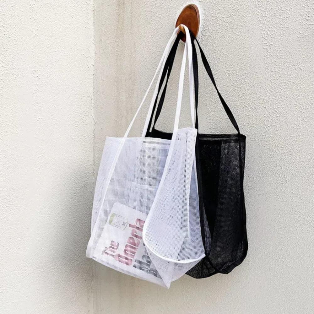 Nylon Beach Handbag Transparent Hollow Tote Bag Make Up Mesh Shoulder Bag Travel