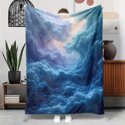 Ocean Wave Sky Clouds Fleece Blanket Abstract Art Design Soft Cozy Throw Home Decor for Living Room or Bedroom Gift for Nature
