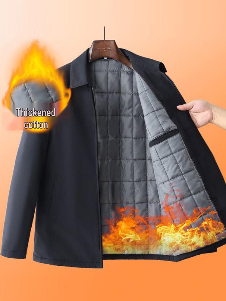 Men's Business Casual Autumn/Winter Warm Lapel Jacket with Cotton Padding