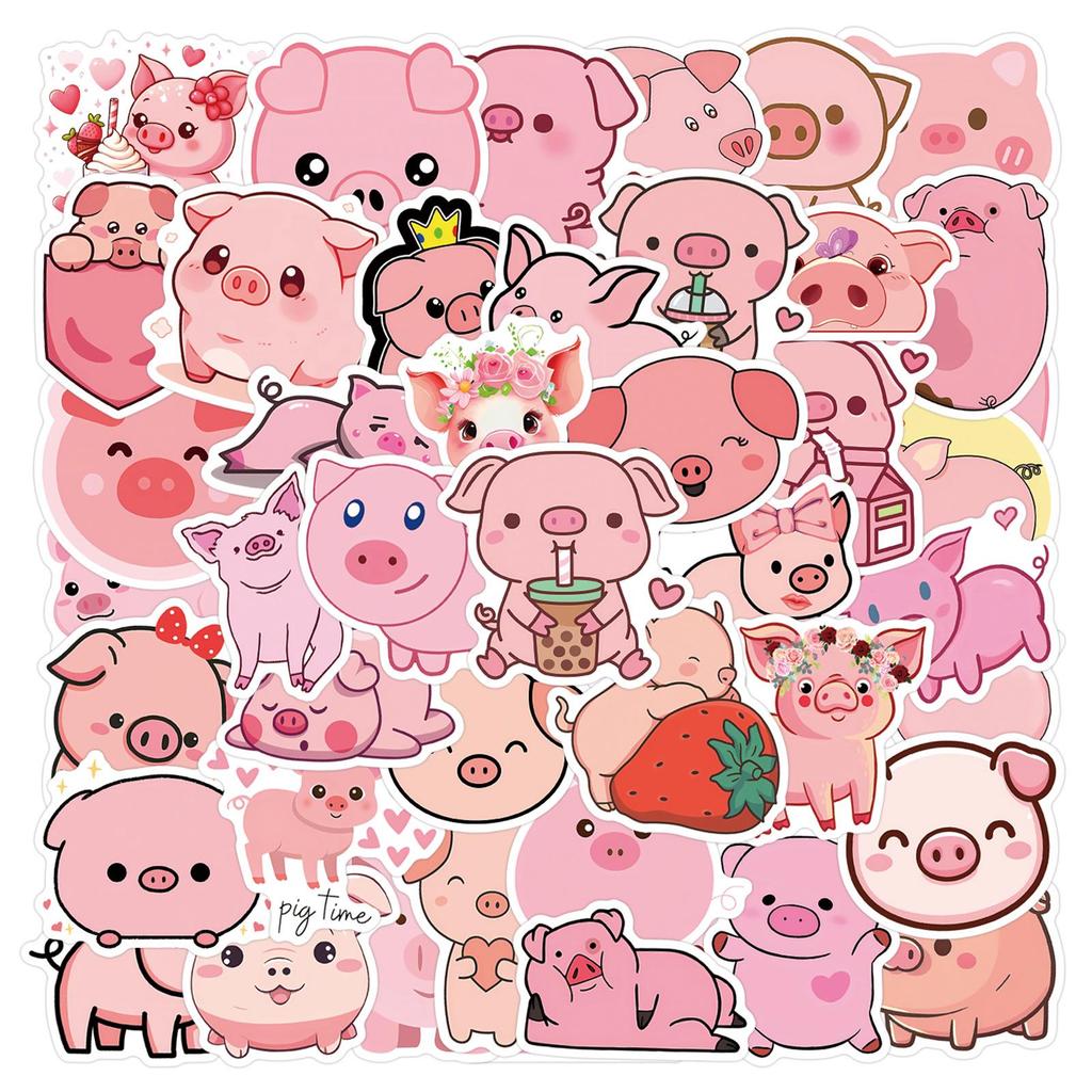 55 Adorable Pink Pig Heart Cartoon Graffiti Stickers for Phone, Journal, Wall Decor