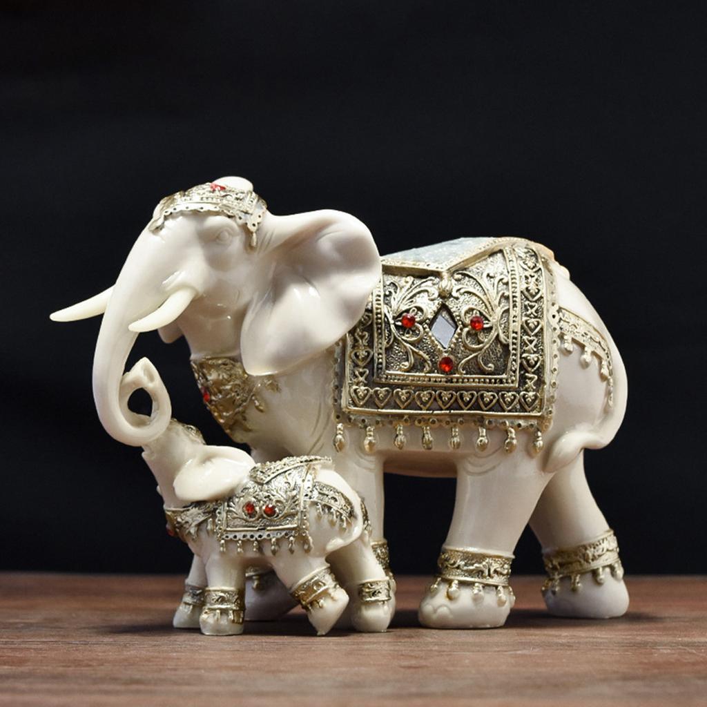 Elephant Family Statues Standing Figurines Multifunctional Tabletop Decoration Fengshui Ornament for Office Desktop Cute